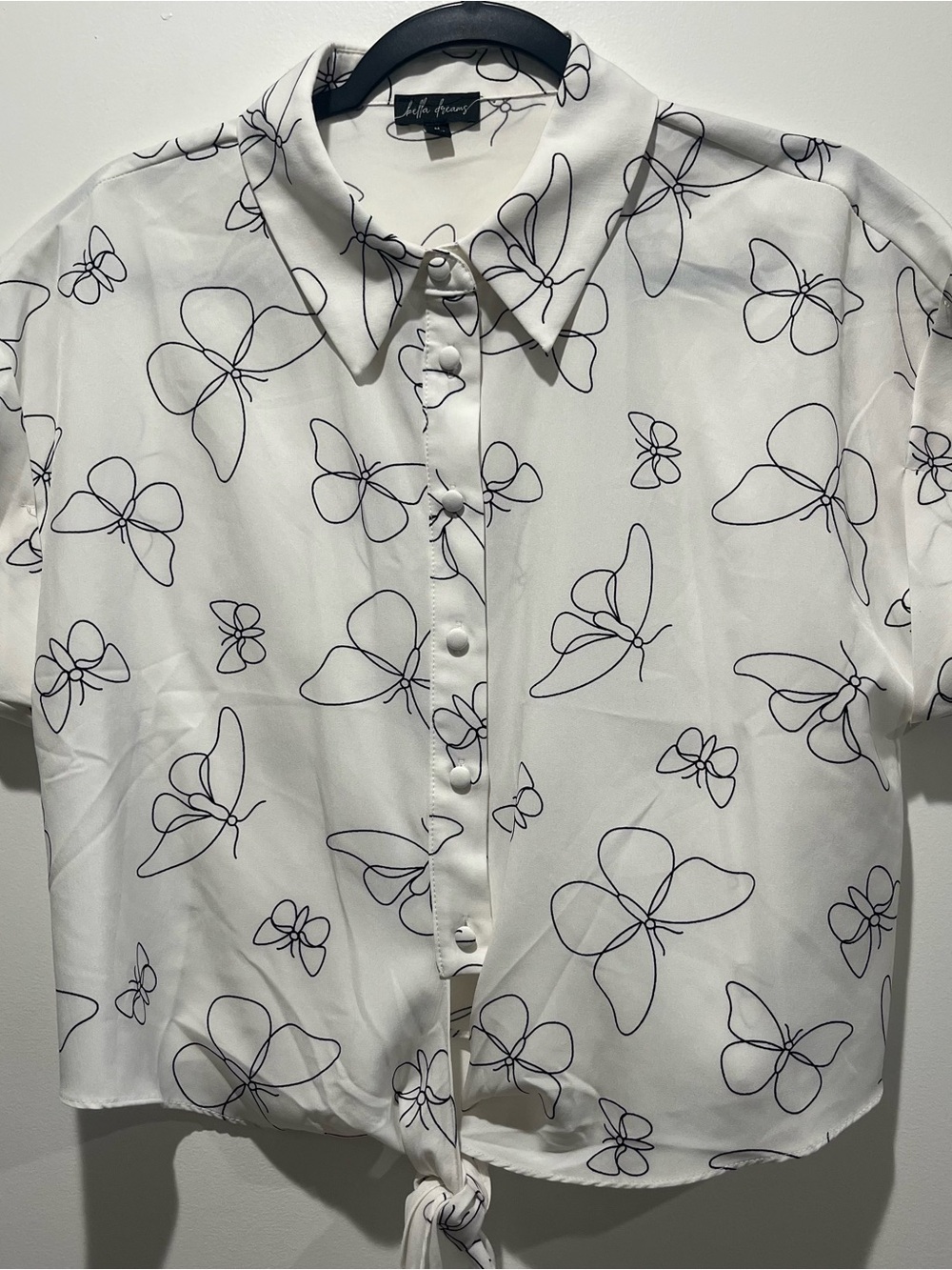 Lulu's White Butterfly Print Tie-Front Crop Top